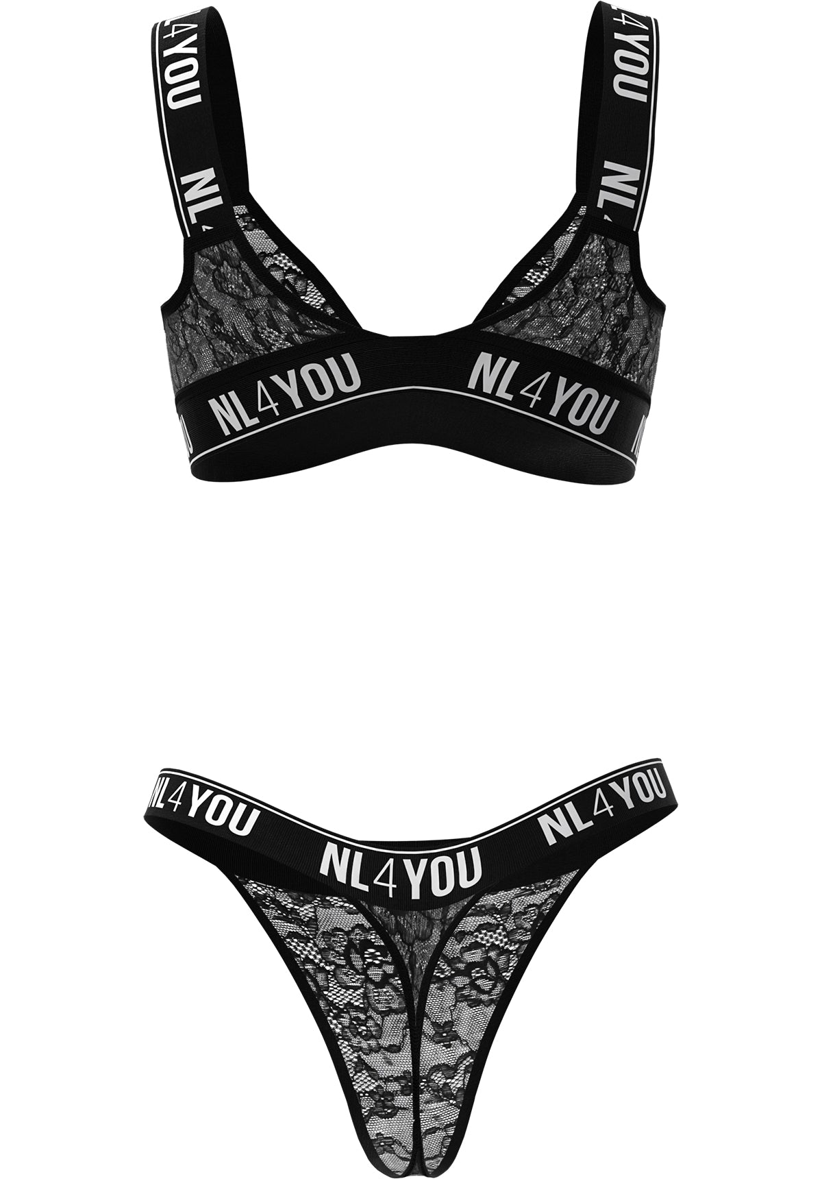 "Black Lace" - Triangle Lace Set of Bralette & Thong/Briefs