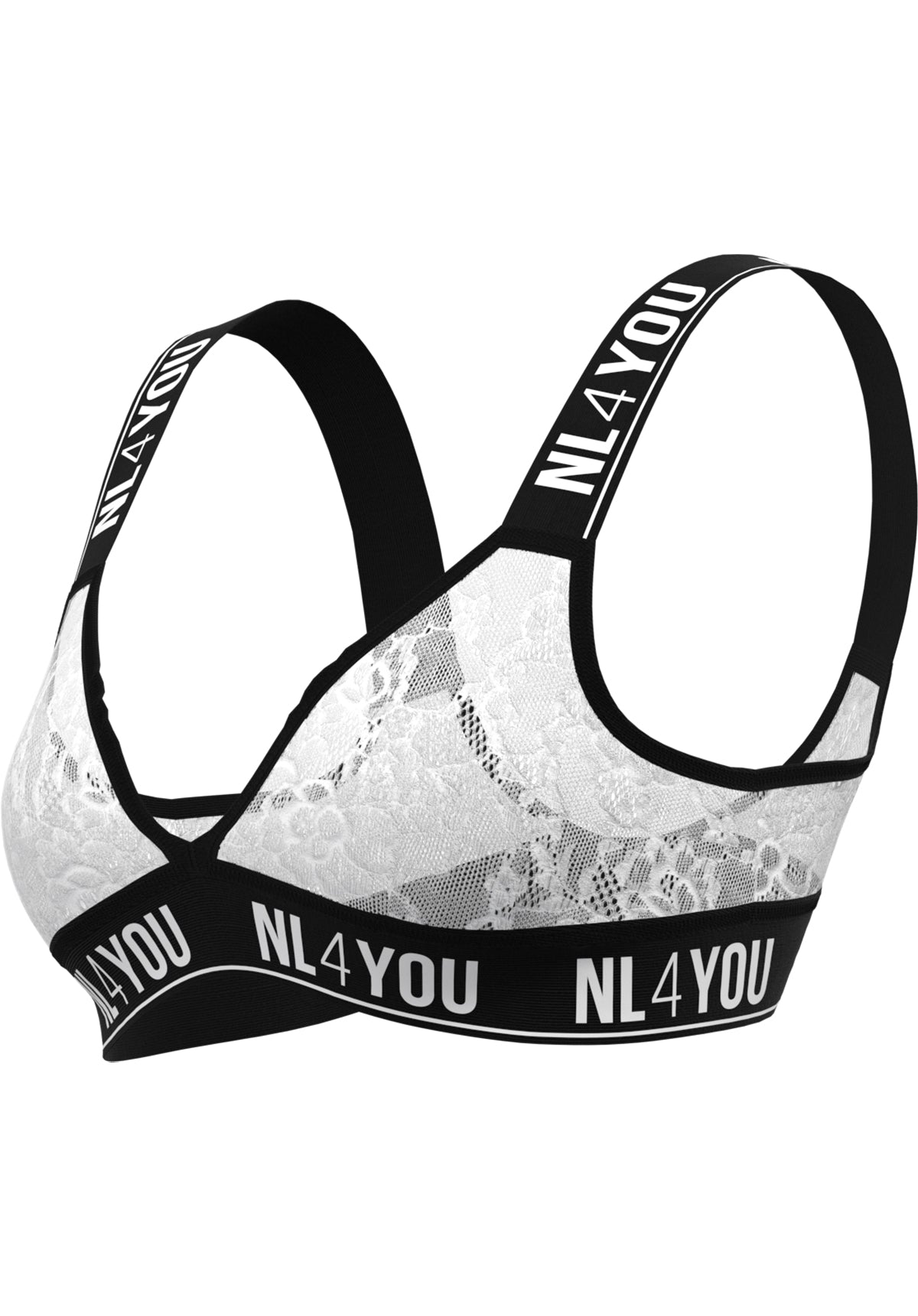 "White & Black Lace" - Sutien triunghiular din dantelă albă cu negru, cu umplutură detașabilă
