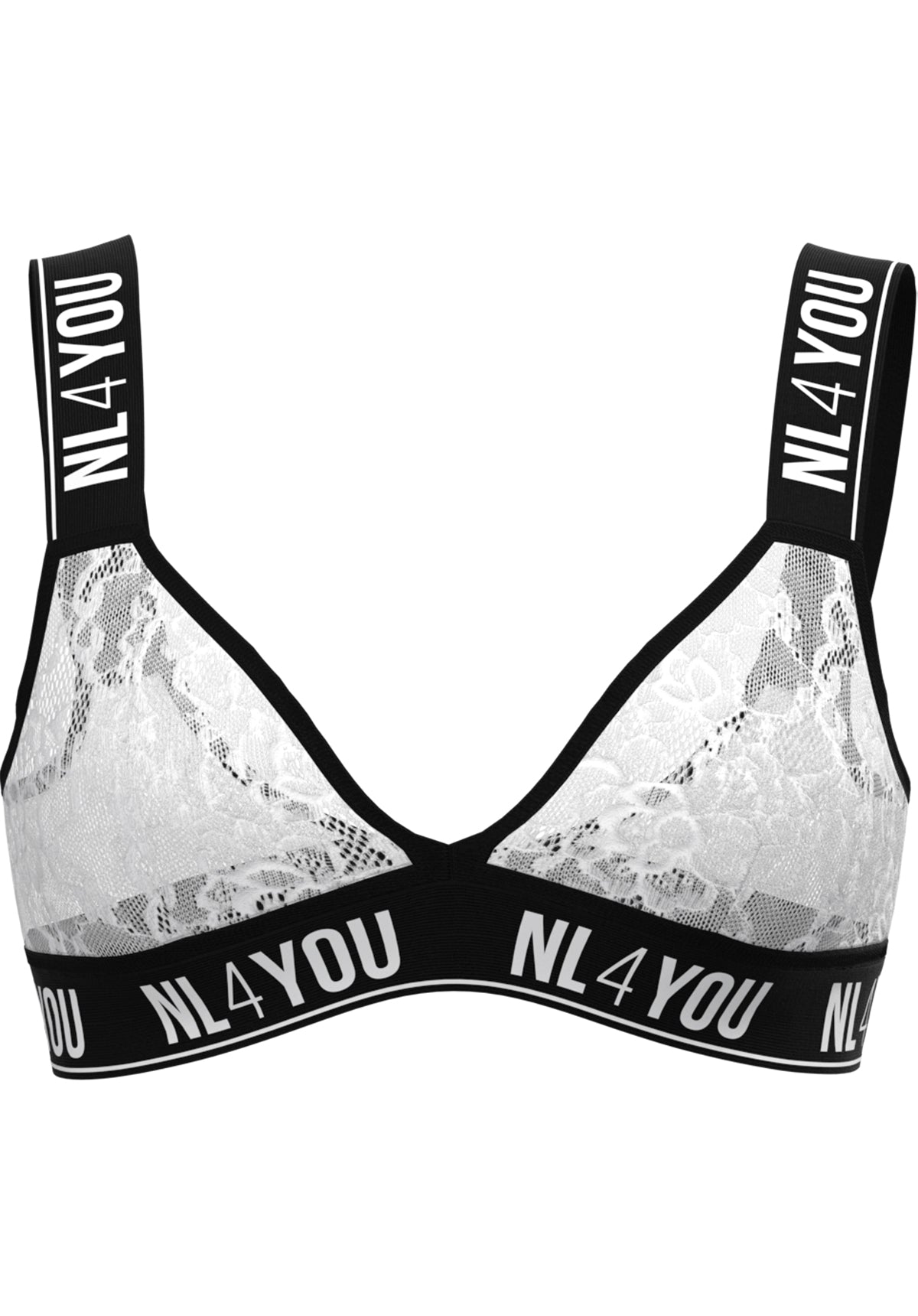 "White & Black Lace" - Sutien triunghiular din dantelă albă cu negru, cu umplutură detașabilă