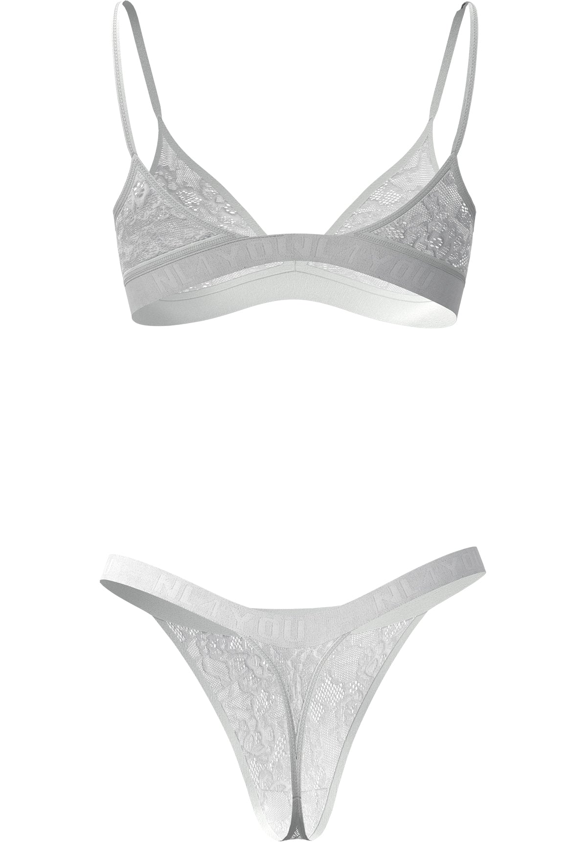 "White Lace" - Triangle Lace Set of Bralette & Thong/Briefs with Adjustable Straps