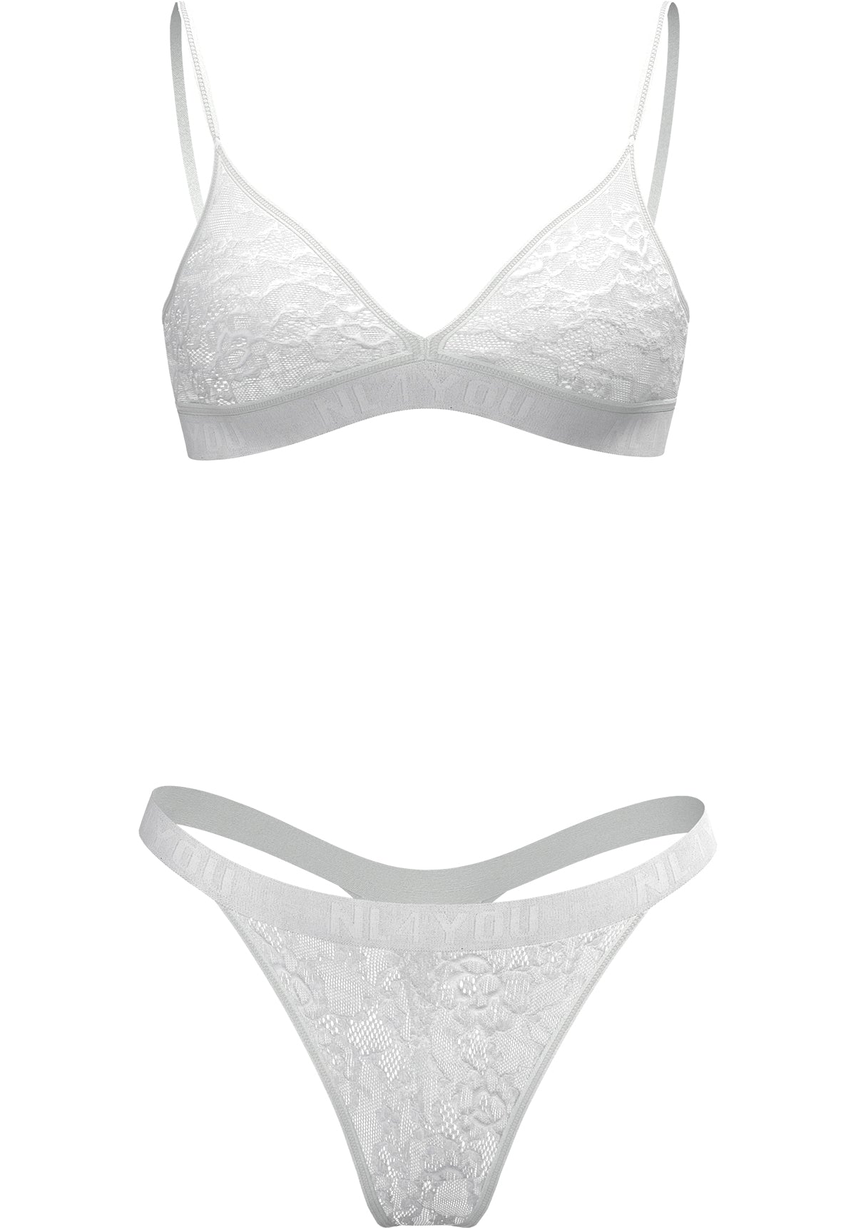 "White Lace" - Triangle Lace Set of Bralette & Thong/Briefs with Adjustable Straps