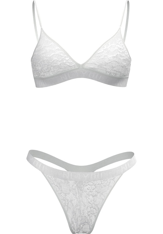 "White Lace" - Triangle Lace Set of Bralette & Thong/Briefs with Adjustable Straps