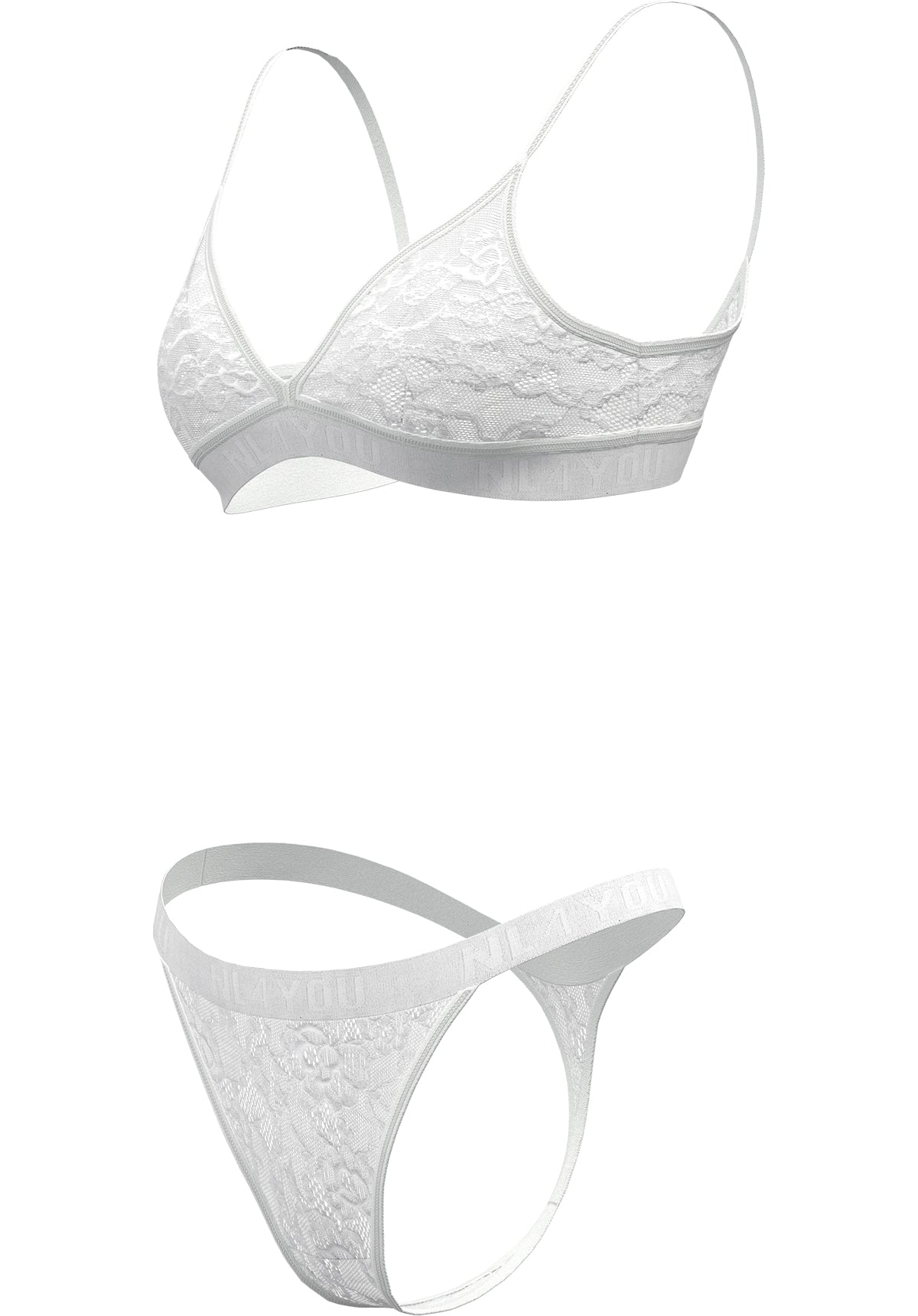 "White Lace" - Triangle Lace Set of Bralette & Thong/Briefs with Adjustable Straps